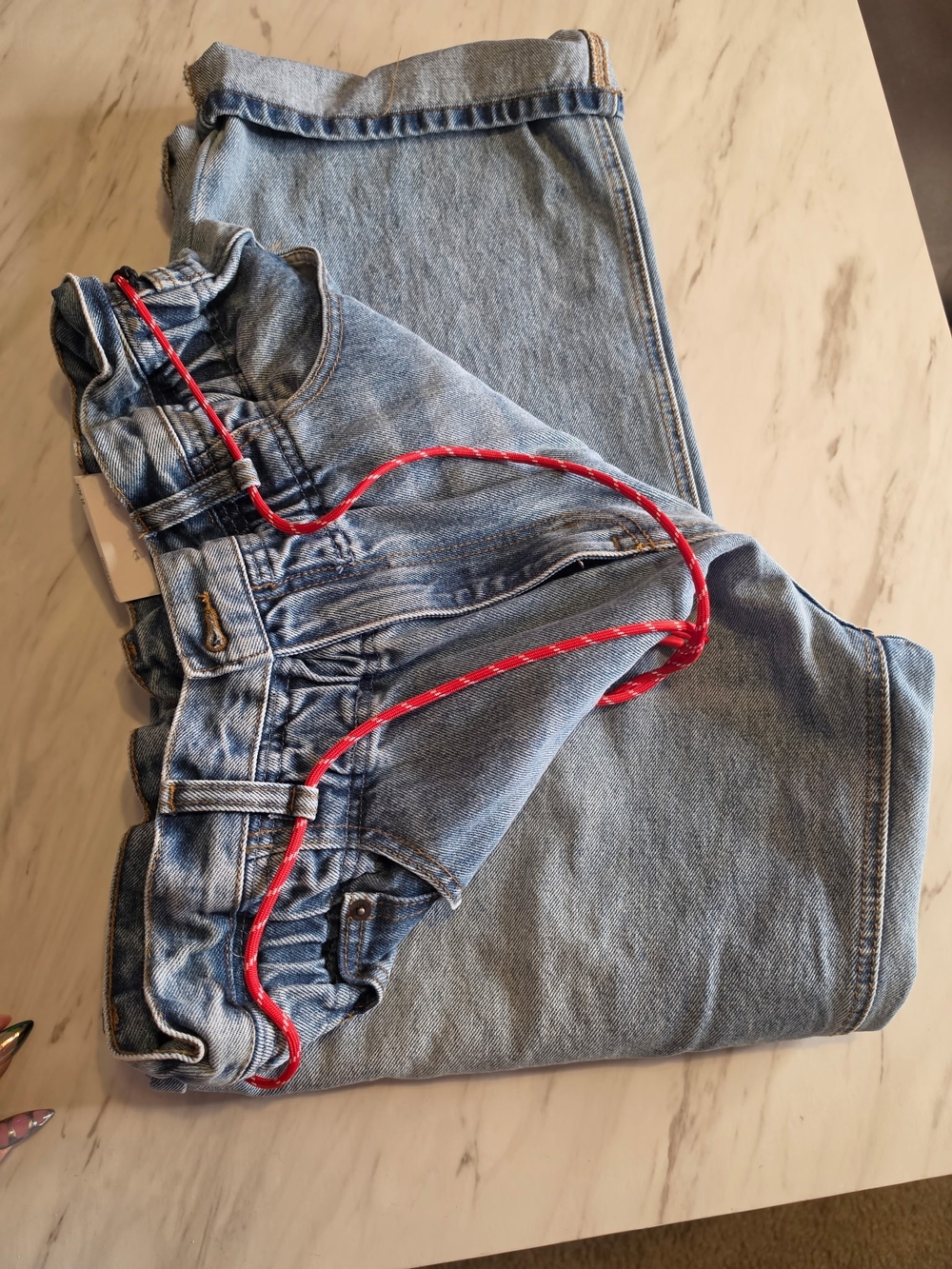 Light Blue Women's Denim Jeans with Drawstring Waist